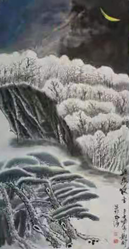 兴安夜雪（国画 邱龙刚）