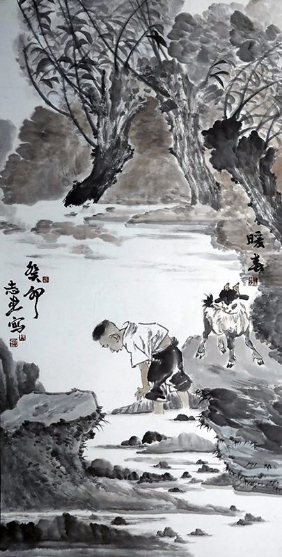 73.《暖春》（国画）作者：冯志杰 尺寸140×70.jpg